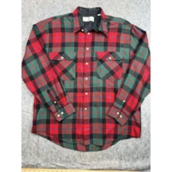 Vintage River Trader Flannel Shirt Men's Large Red Green Plaid Acrylic Shacket - Picture 1 of 6